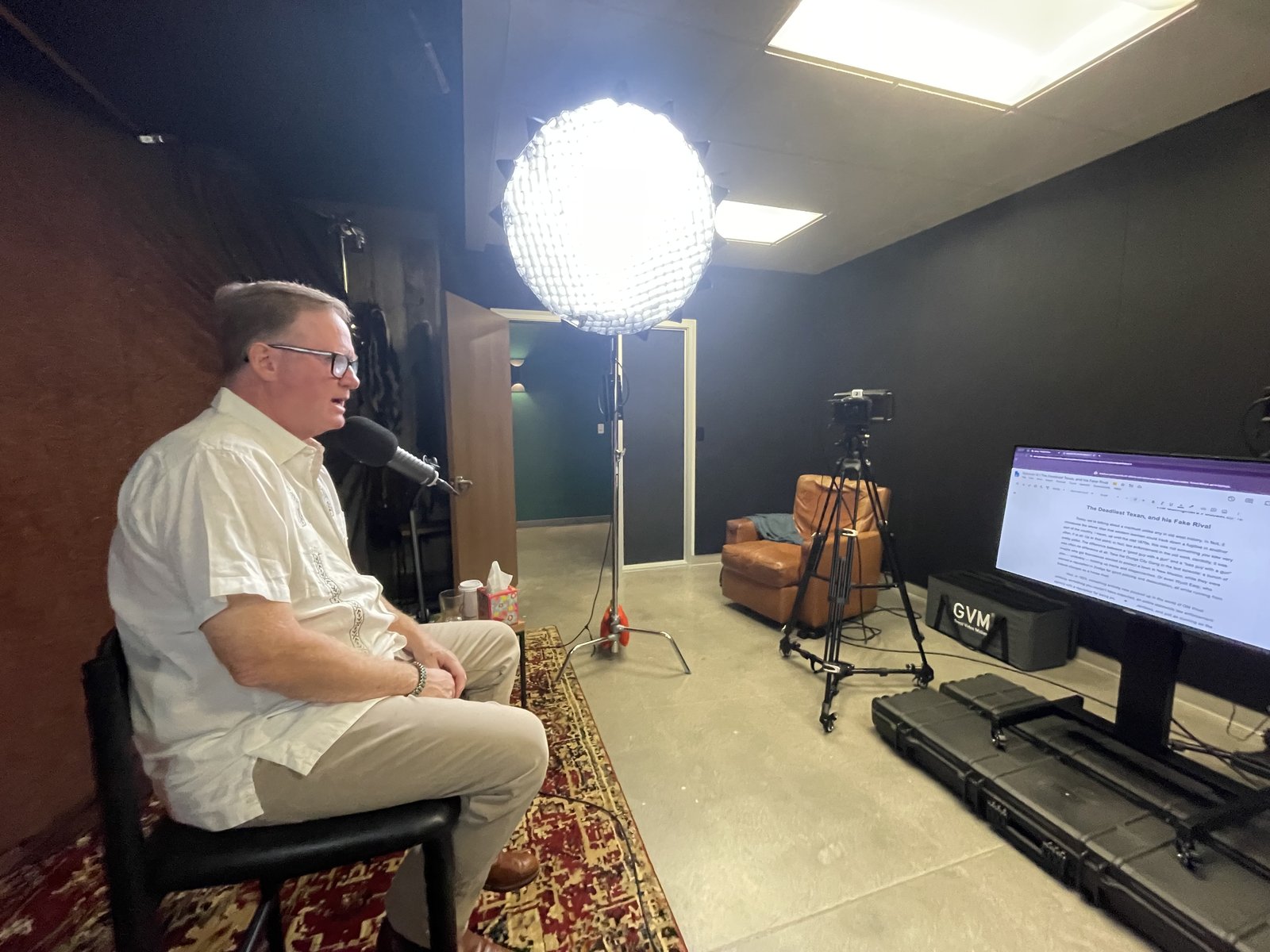 Bryan Burrough recording at the MeatEater studios in Bozeman, Montana